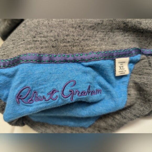 Robert Graham Gray Polo Shirt with Floral Accent XL - Picture 8 of 12